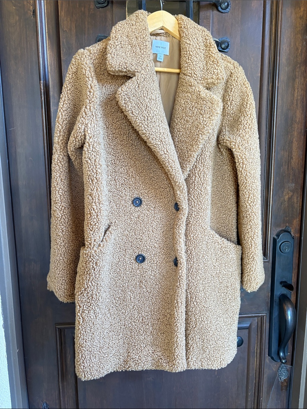 Nine West Camel Teddy Double-Breasted Coat
